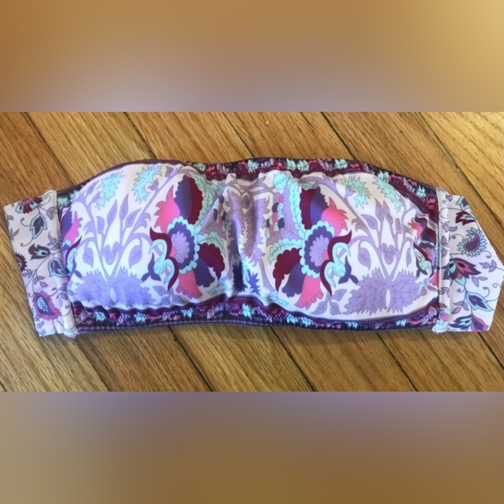 Victorias Secret Purple Floral Paisley Tube Bandeau Swimsuit Bathing Suit Bikini - Picture 1 of 7